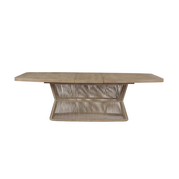 JERFIT 84-inch Extendable Dining Table for 6 with Rope Design Base, Beige Transitional Farmhouse Kitchen Table