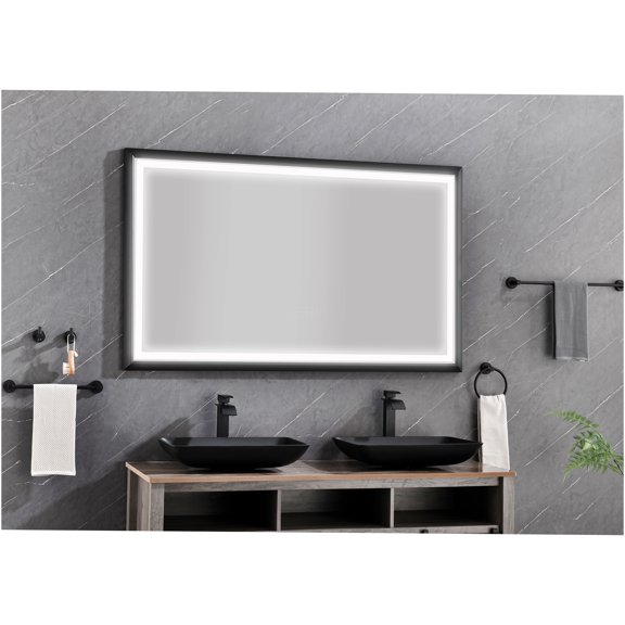 JERFIT 84" x 48" Anti-Fog Bathroom Mirror with LED Lighting, Dimmable Backlit Vanity Mirror, Matte Black Aluminum Frame, Wall Mounted