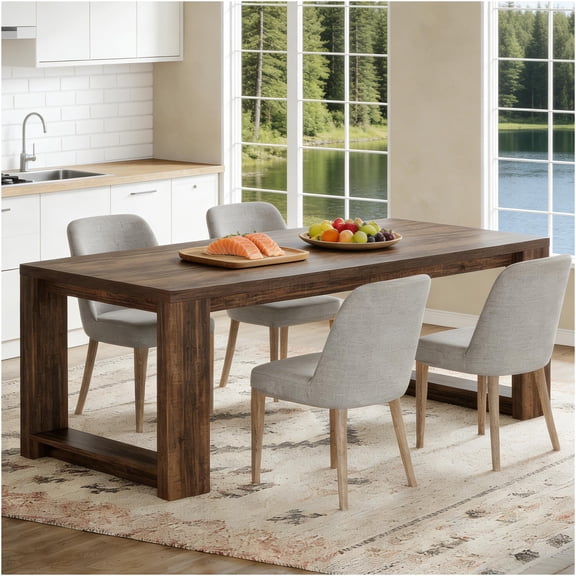 JERFIT 86 Inch Extra Long Dining Table for 8, Dark Brown Farmhouse Kitchen Table, Sturdy MDF Wooden Conference Desk for Home Office