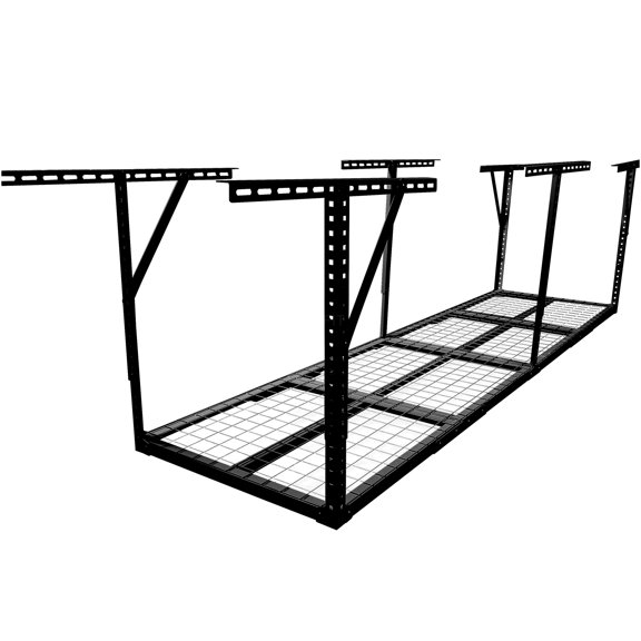 JERFIT 8FT Overhead Garage Storage Rack, Heavy Duty 450LB Capacity Steel Ceiling Shelves, Adjustable Height Organizer System for Seasonal Items, Black