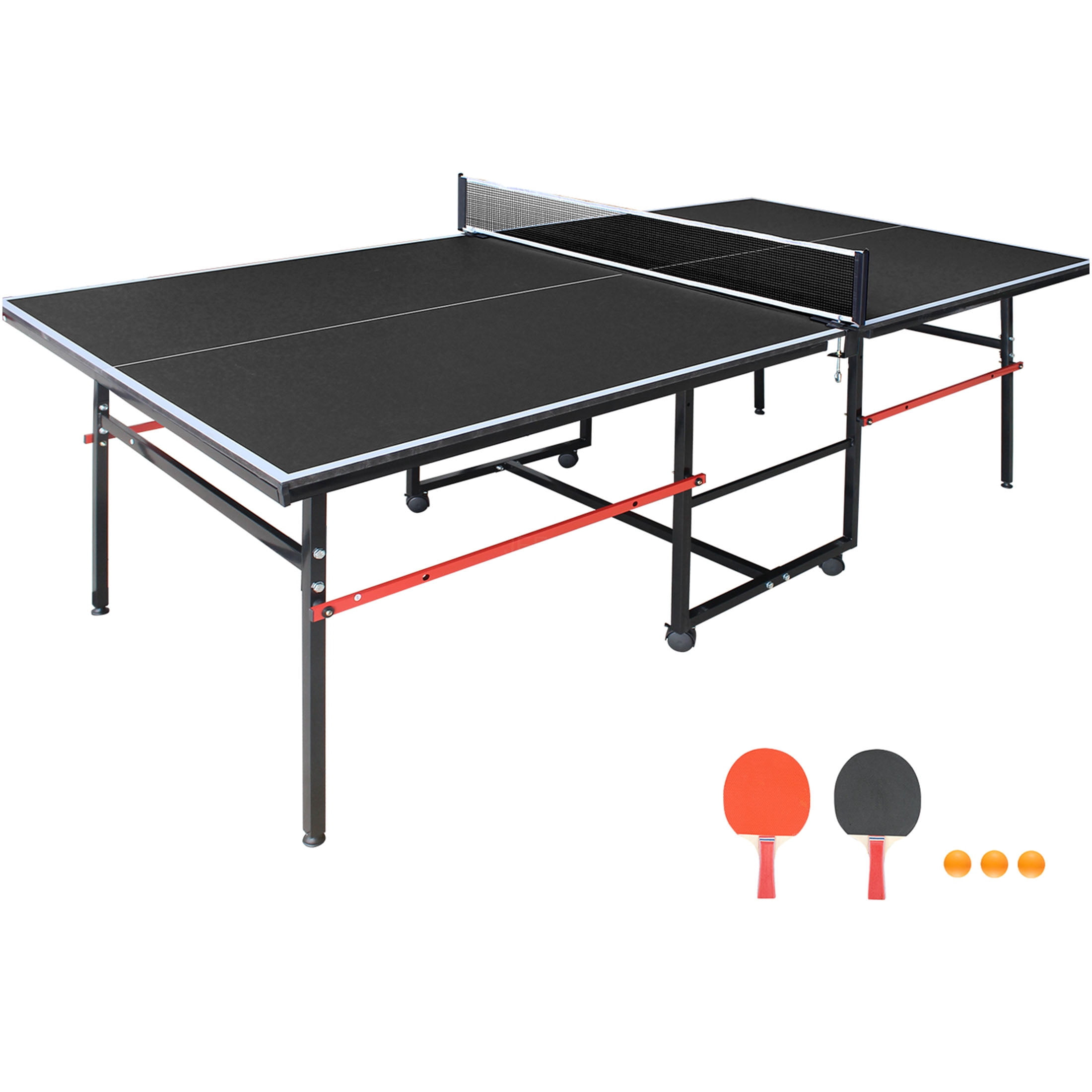 JERFIT 8ft Foldable Ping Pong Table Set with Net, Paddles & Balls for Indoor Outdoor Games, Mid-Size MDF Top on Aluminum Frame, Portable Design for Home & Office Use