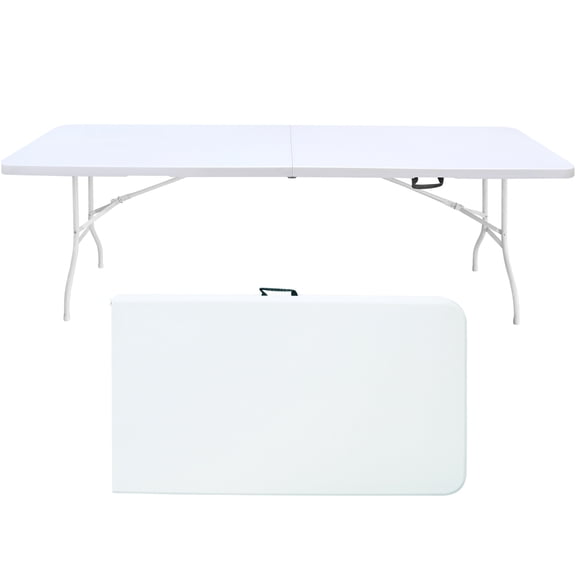 JERFIT 8ft Folding Table, Heavy Duty Portable Camping Table with 300lbs Capacity, White Plastic Fold in Half Table for Outdoor Picnics, Parties, Events