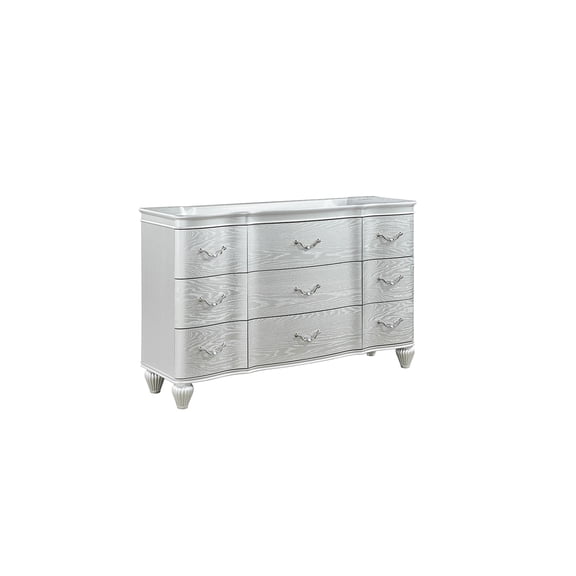 JERFIT 9-Drawer Silver Dresser, Traditional Wood Bedroom Chest with Metal Pulls for Ample Storage