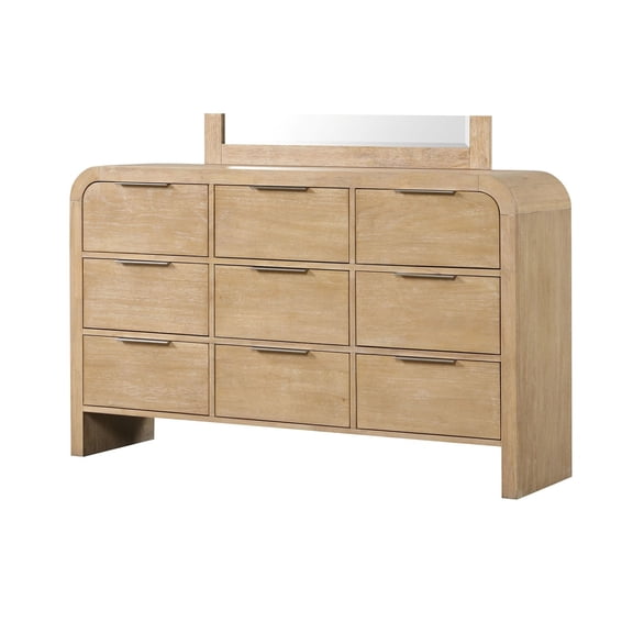 JERFIT 9-Drawer Dresser, Solid Rubberwood Bedroom Chest with Metal Pulls, Natural Finish Contemporary Storage