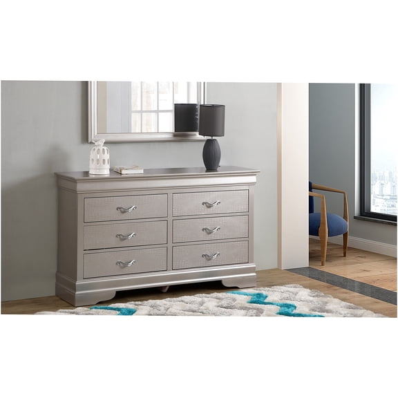 JERFIT 9-Drawer Dresser with Croc Finish, Fully Assembled Bedroom Chest, Champagne Silver Finish, Textured Storage Dresser for Bedroom