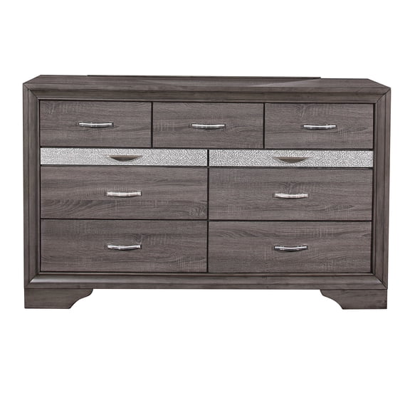 JERFIT 9-Drawer Dresser with Jewelry Organizer, Modern Sparkle Gray Chest of Drawers, Solid Wood & MDF Bedroom Storage Furniture