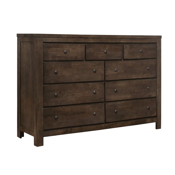 JERFIT 9-Drawer Dresser with Mirror, Farmhouse Bedroom Dresser, Solid Wood Storage Chest, Brown Bedroom Furniture
