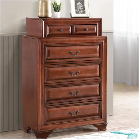 JERFIT 9-Drawer Oak Chest Dresser, Fully Assembled Storage Cabinet with Jewelry Organizer, Particle Board Wood Veneer Bedroom Furniture