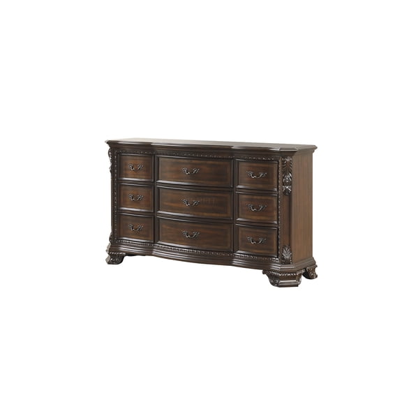 JERFIT 9-Drawer Wood Dresser, Traditional Bedroom Chest with Metal Pulls, Ample Storage Organizer, Walnut Brown Finish