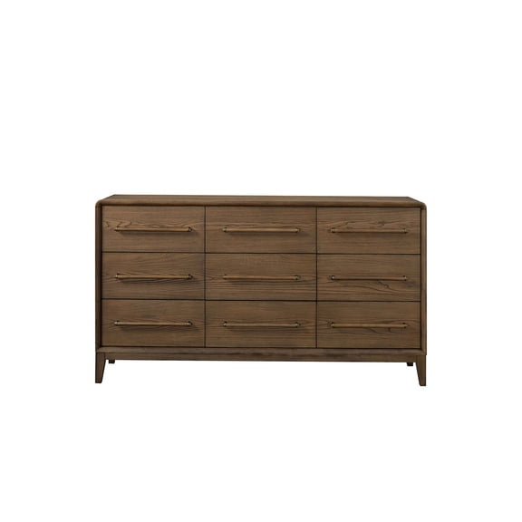 JERFIT 9-Drawer Wood Dresser with Soft-Close Drawers, Cedar & Felt Lining, Modern Chest of Drawers for Bedroom, Brown Finish