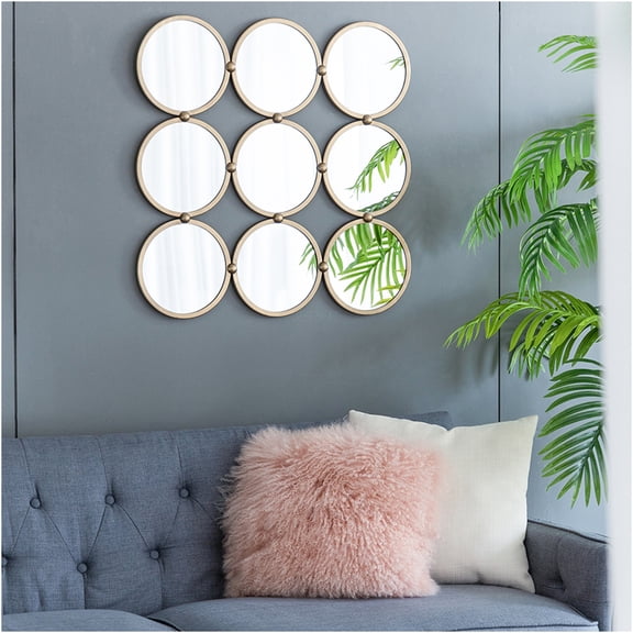 JERFIT 9-Ring Champagne Gold Wall Mirror, Modern Minimalist Decorative Mirror for Living Room, Bedroom, Entryway