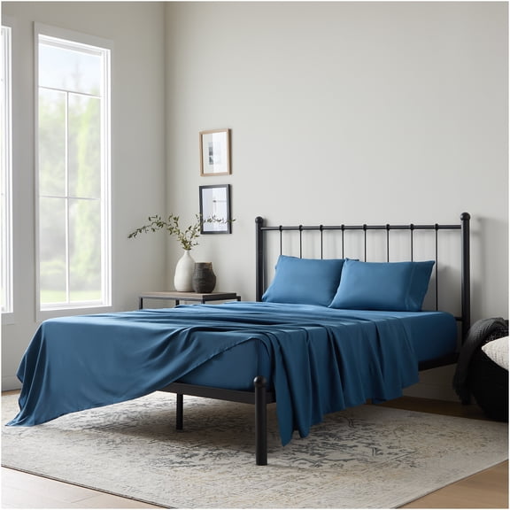 JERFIT 90 GSM Bamboo Blend Sheets Full Size - Cooling Bed Sheet Set with Deep Pockets, Breathable & Moisture Wicking, Percale Weave, Blue