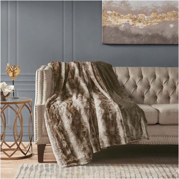 JERFIT 90x90 Inch Reversible Faux Fur & Mink Blanket, Ultra Soft Plush Throw for Couch Bed, Luxurious Brown Shaggy Cozy Decor