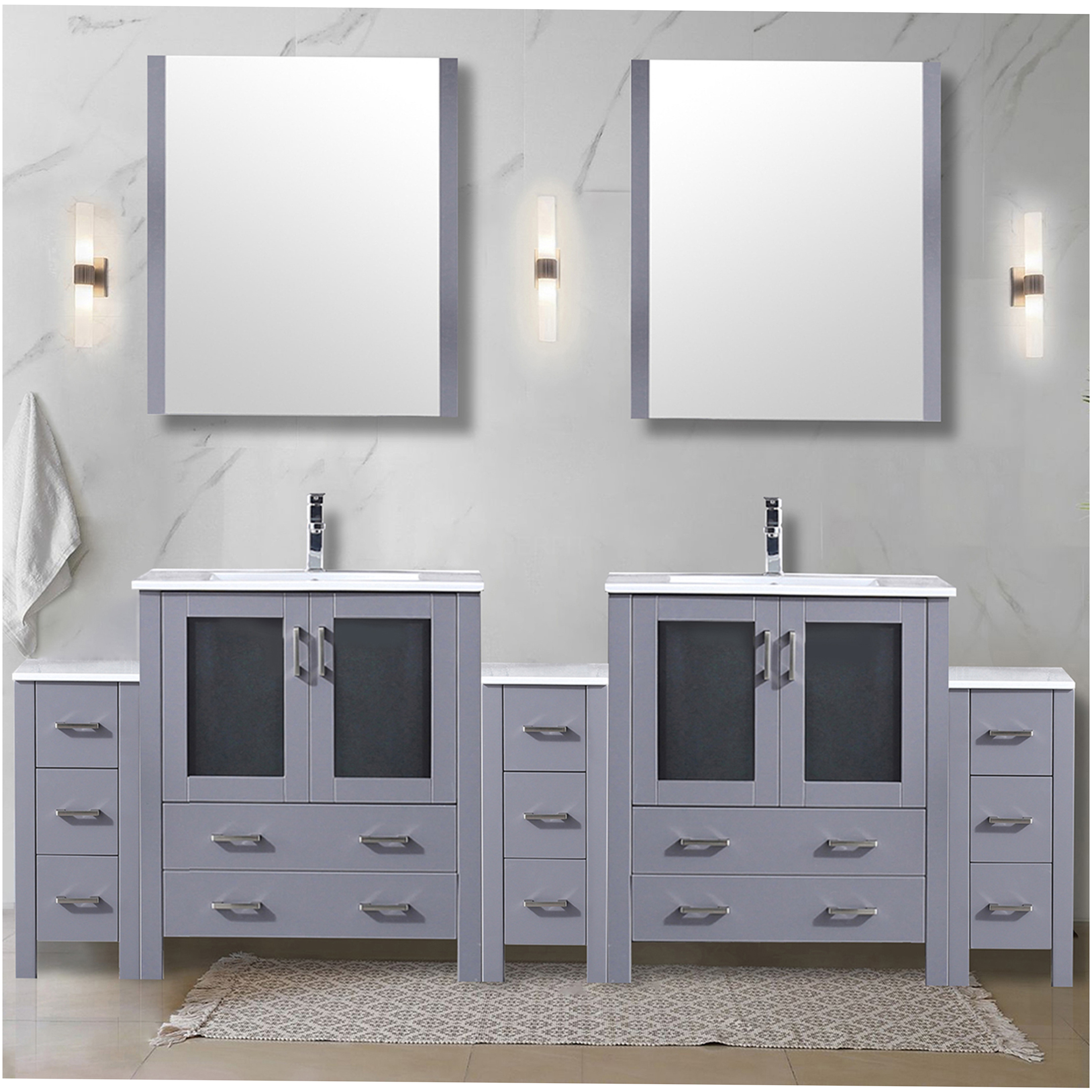 JERFIT 96 inch Double Sink Bathroom Vanity Set with Soft-Close Cabinets ...