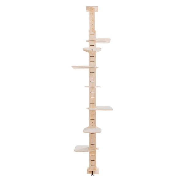 JERFIT 9ft Adjustable Cat Tree Floor to Ceiling with Perches, Multi-Level Cat Condo Tower for Indoor Cats, Natural Wood Cat Climbing Frame