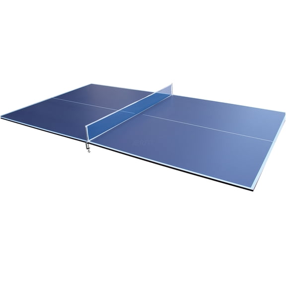 JERFIT 9ft Blue Foldable Ping Pong Table Top | Indoor Outdoor Conversion Top with Net & Posts, 12mm MDF Surface