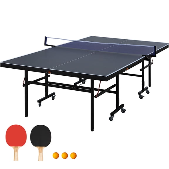 JERFIT 9ft Foldable Indoor Ping Pong Table Set with Net, Paddles & Balls - Professional MDF Top, Single-Sided Play, Easy Storage & Transport