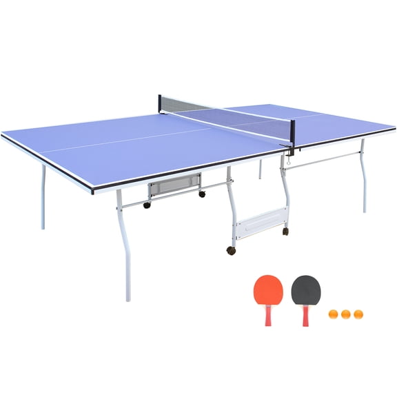 JERFIT 9ft Foldable Indoor Ping Pong Table Set with Net, Paddles & Balls, Professional MDF Top for Home and Office Games