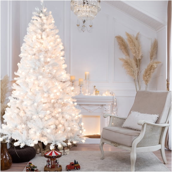 JERFIT 9ft Pre-Lit Artificial Christmas Tree with 650 Warm White Lights, Auto-Unfolding Memory Wire Technology, Full PVC Branches with 1930 Tips, Metal Stand for Holiday Decor