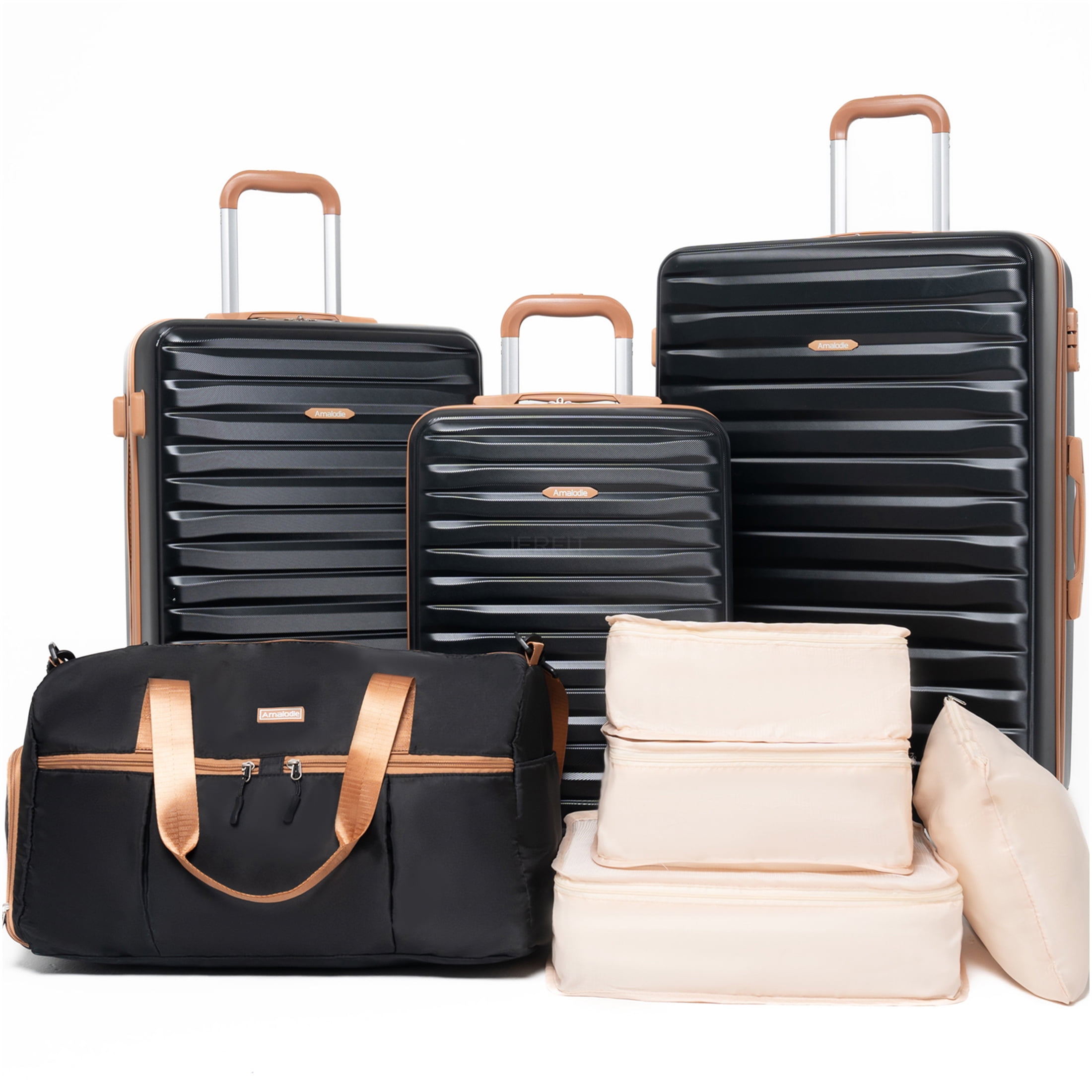 JERFIT ABS+PC Hardshell Luggage Set with TSA Lock, 8-Piece Spinner Suitcase Set Includes Carry-On, Checked Bag, Gym Bag & Storage Bags, Durable Lightweight Travel Luggage for Men Women
