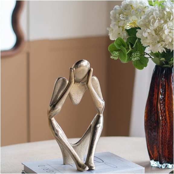 JERFIT Abstract Gold Aluminum Human Sculpture Statue, Modern Art Decor Figurine for Home Office Desk Shelf