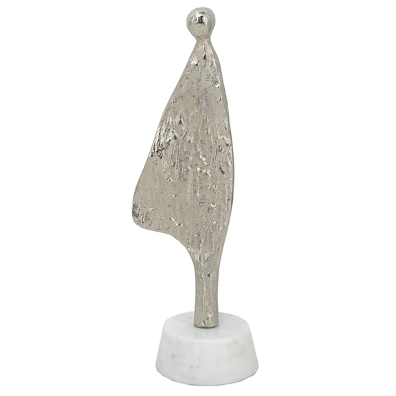 JERFIT Abstract Human Sculpture on Marble Base, Modern Aluminum Figurine Statue for Home Office Decor, Silver and White