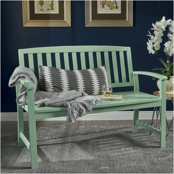 JERFIT Acacia Wood Bench for Outdoors, Farmhouse Style Garden Patio Seating with Light Mint Finish, 48.5 Inch Backyard Bench