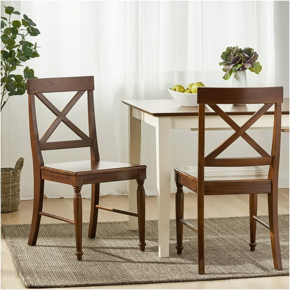 JERFIT Acacia Wood Dining Chairs Set of 2, Dark Oak Finish Cross Back Design for Farmhouse Kitchen Dining Room