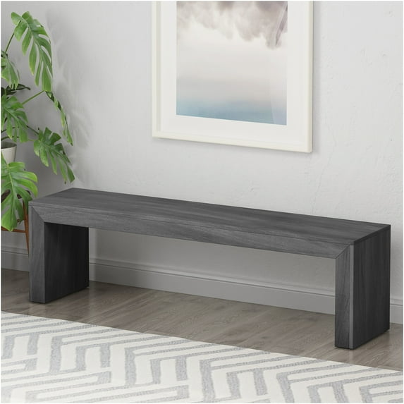 JERFIT Acacia Wood Farmhouse Dining Bench Black Finish