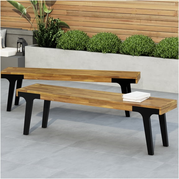 JERFIT Acacia Wood Slat Bench Set of 2 Outdoor Dining