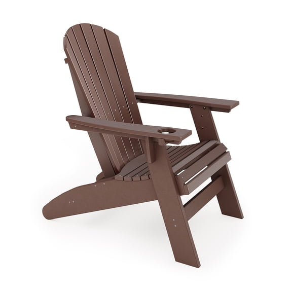 JERFIT Adirondack Chair, Outdoor Patio Chair with Cup Holder, All-Weather HDPE Poly Lumber, Brown, for Garden, Poolside, Deck