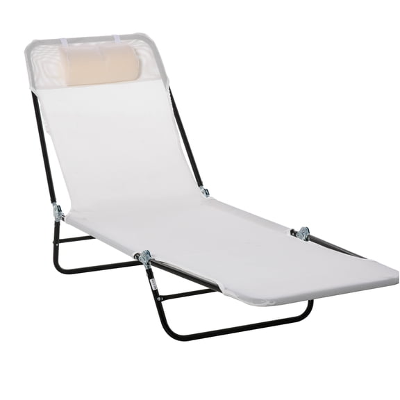 JERFIT Adjustable 5-Position Reclining Folding Chaise Lounge Chair with Headrest, Breathable Mesh, Portable for Pool, Beach, Patio, Outdoor Use, Cream White