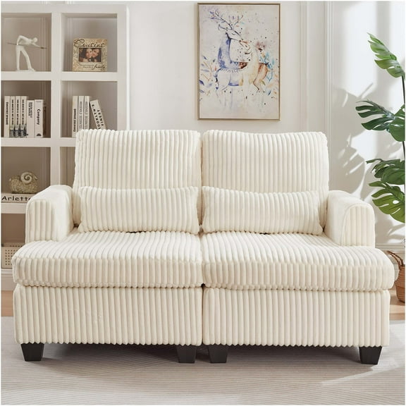 JERFIT Adjustable Back Loveseat Sofa, Fluffy Corduroy Convertible Lounge Chair for Small Space, Modular 2-Seater for Living Room, Apartment, White