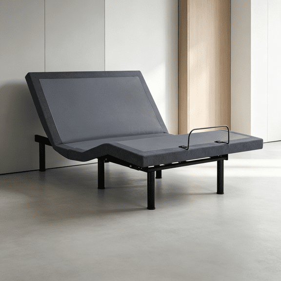 JERFIT Adjustable Bed Base with Wireless Remote, Zero Gravity & Massage, Twin XL, Black Metal Frame, Gray Fabric