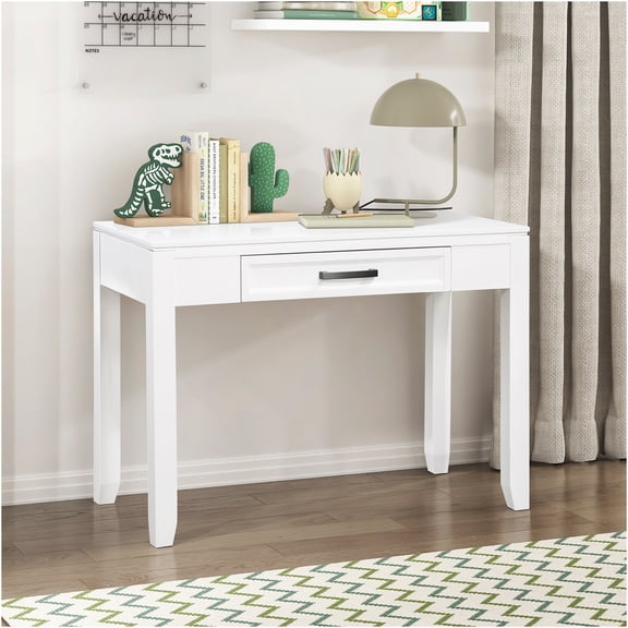 JERFIT Adjustable Drafting Table with Stool, White Wood Drawing Desk for Artists, Architects & Students, Tiltable Tabletop, 2 Drawers, Height Adjustable Home Office Desk