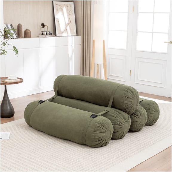 JERFIT Adjustable Floor Sofa Couch, 5-Piece Modular Corduroy Lounge Chair with Backrest, Convertible Futon for Living Room, Bedroom, Dorm, Office - Green