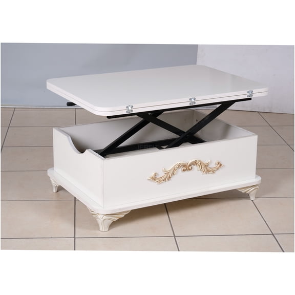 JERFIT Adjustable Height Coffee Table, Modern Lift Top Cocktail Table with Storage Shelf, Wood Console Table for Living Room, White