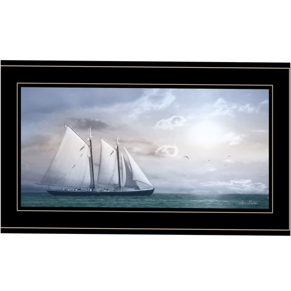 JERFIT "Adventure on the Seas" Framed Wall Art Print, Multicolor Modern Ocean Sailing Boat Picture, Ready to Hang Black Frame Decor for Living Room, Bedroom, Office