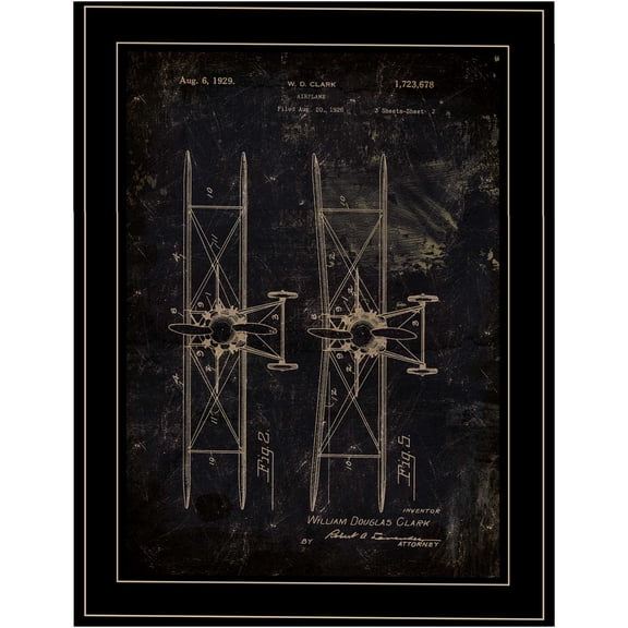 JERFIT Airplane Blueprint Art Print Framed Wall Decor for Living Room, Bedroom, Office, Multicolor Vintage Industrial Engineering Design on Paper, Ready to Hang Black Wood Frame