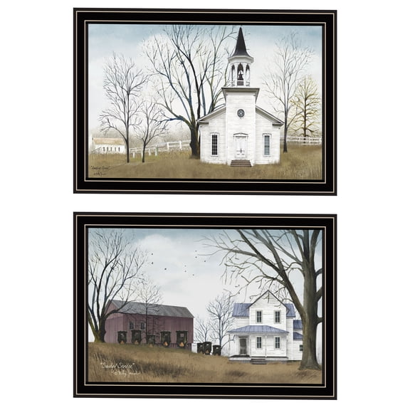 JERFIT "Amazing Grace" Sunday Service Framed Wall Art Set, 2-Piece Multicolor Christian Religious Picture Prints on Wood & Paper, Ready to Hang Home Decor for Living Room, Bedroom