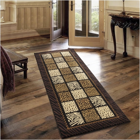 JERFIT Animal Print Area Rug 2'7"x7'3", Premium Non-Shedding Stain Resistant Indoor Runner Rug for High Traffic Areas, Black Multi Wild Style Polypropylene Carpet