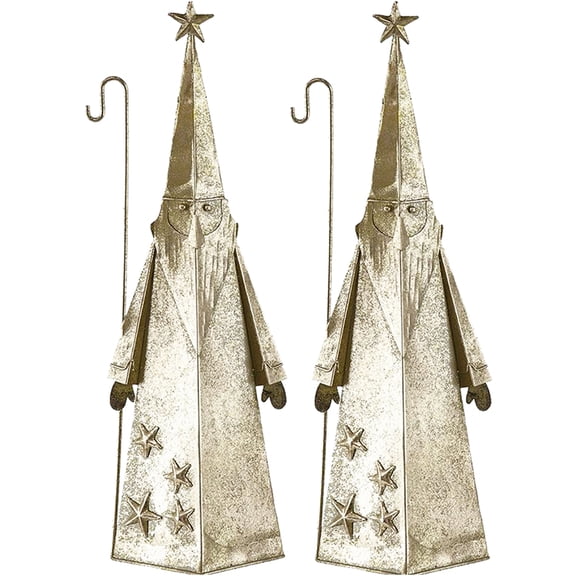 JERFIT Antique Gold Santa Statues for Home Dcor, Set of 2 Iron Cast Sculptures for Mantel, Console Table, or Entryway
