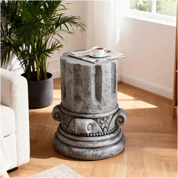 JERFIT Antique Grey Modern Garden Stool, 17.7in MGO Drum Side Table for Outdoor Patio, Indoor Accent Table, Plant Stand, Weatherproof&Sturdy