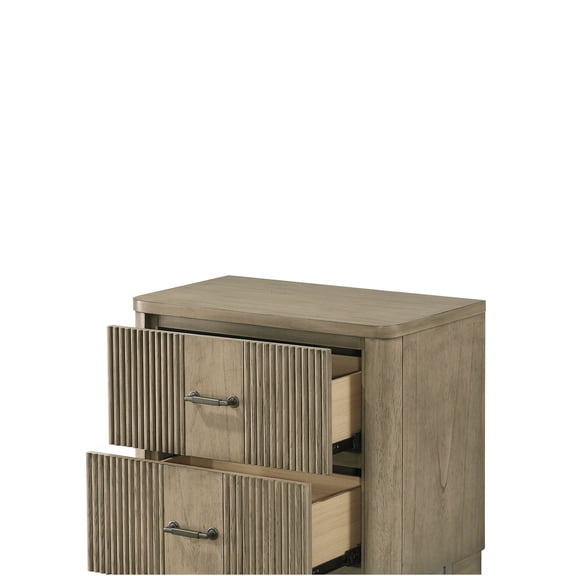 JERFIT Antique Oak Nightstand with 2 Drawers, French Front English Back Design, Solid Wood Bedside Table for Bedroom