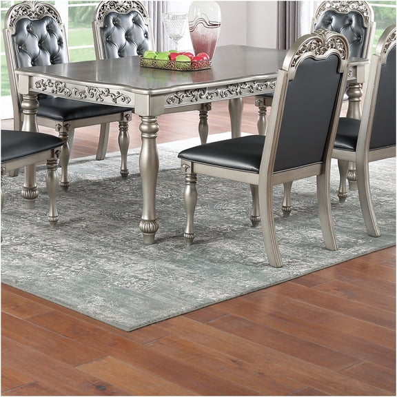 JERFIT Antique Silver Grey Formal Dining Table for 6, Rubberwood Rectangular Kitchen Table with Carved Details for Dining Room