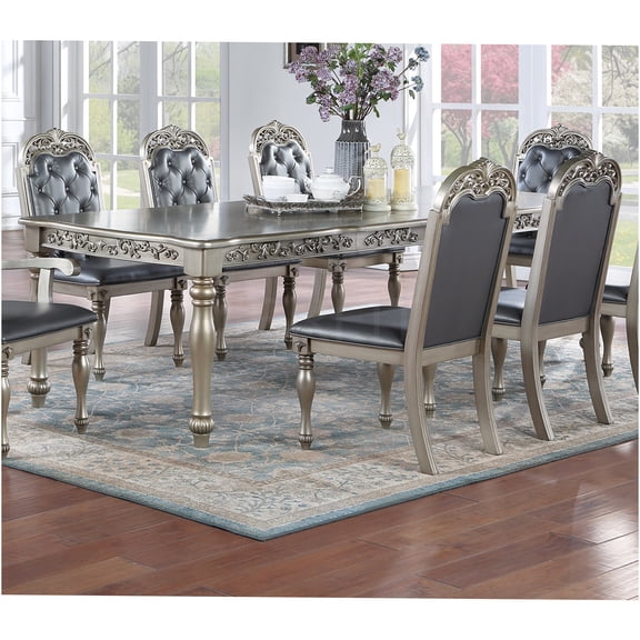 JERFIT Antique Silver Grey Formal Dining Table with 2 Leaves, Rubberwood Large Extension Table for Family Gatherings
