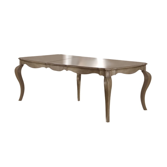 JERFIT Antique Taupe Finish Extendable Dining Table, Cabriole Leg Design, Rubber Wood Veneer