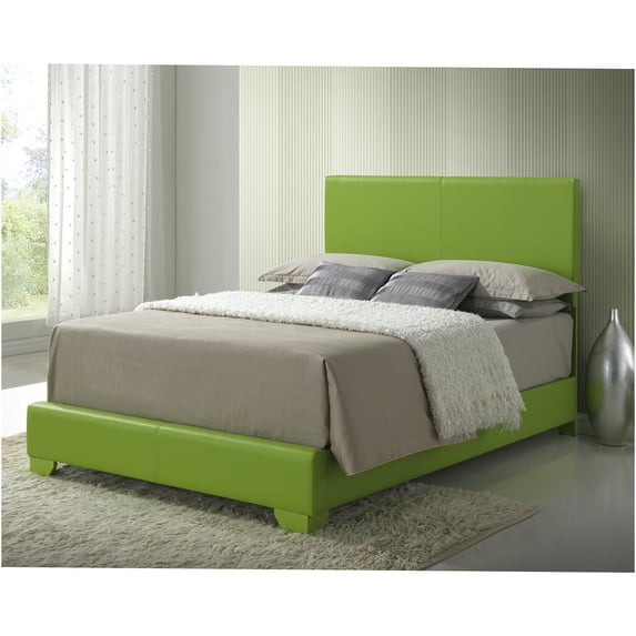 JERFIT Apple Green Full Size Bed Frame with Headboard, PU Leather Upholstered Platform Bed with Solid Support Foundation