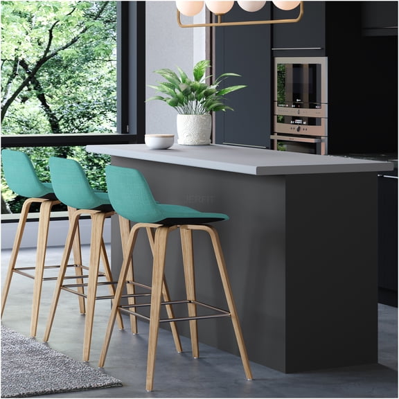 JERFIT Aqua Blue Bentwood Bar Stools Set of 2, Modern Counter Height Stools with Backs and Chrome Footrests for Kitchen Island, Dining & Bistro