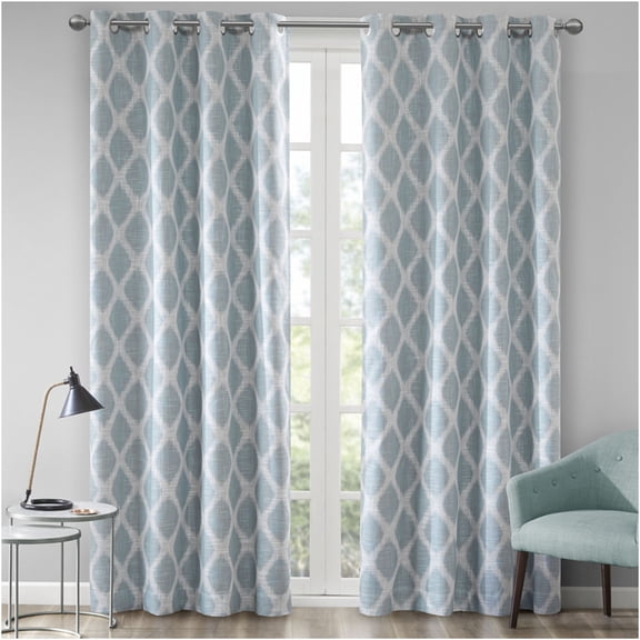 JERFIT Aqua Ikat Print Blackout Curtain Panel for Bedroom, 50x95 Inch Single Panel, Thermal Insulated & Noise Reducing Window Drapes, Polyester Grommet Top Curtains